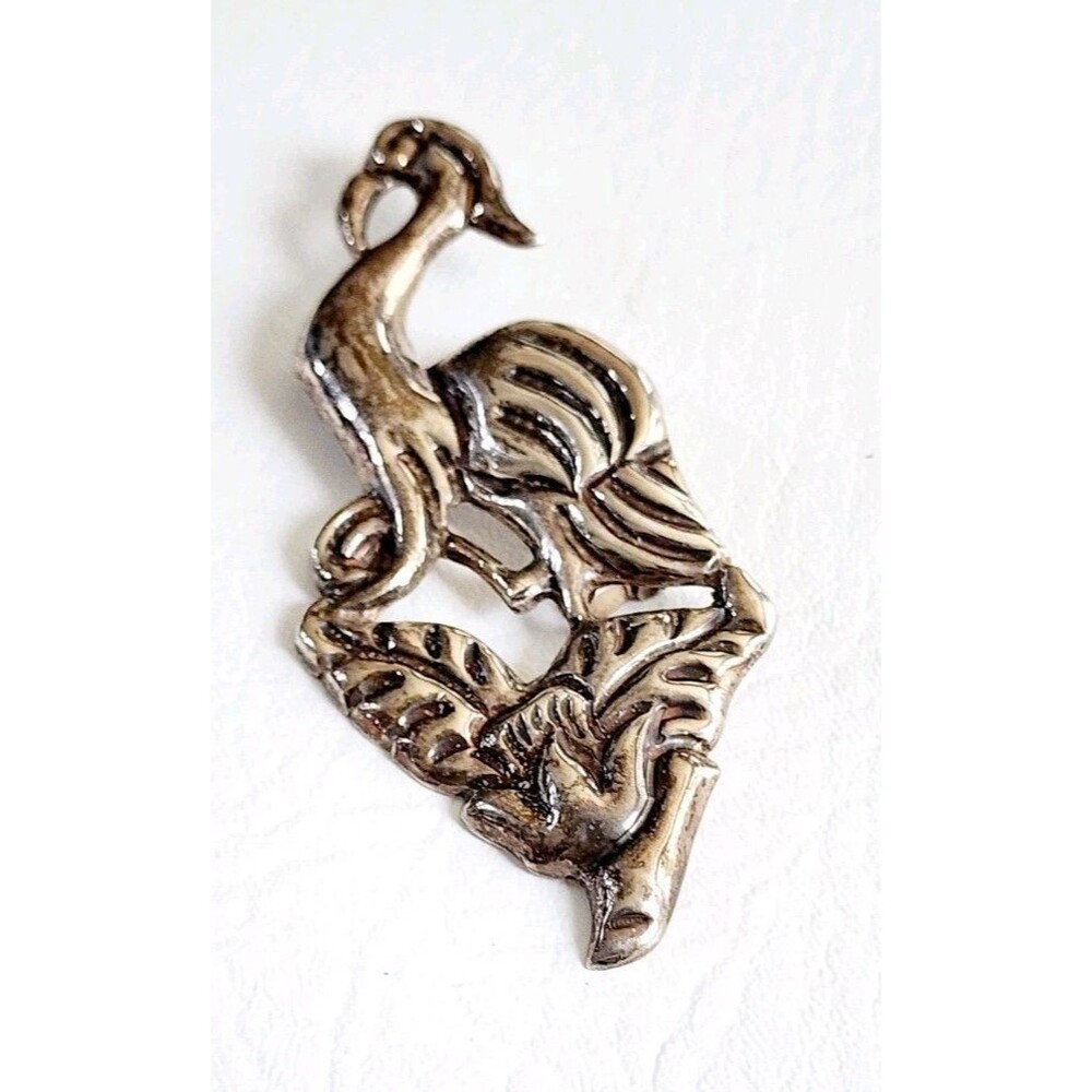 Vintage Silver Peacock Flower Pin Brooch Mexico Sterling Large Bold 3.75" 21.65g